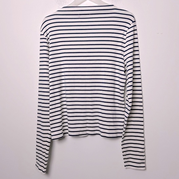 J. Crew Vintage Rib Split Neck T Shirt Stripe Sleeve Buttons Preppy Coastal NEW - Picture 10 of 14